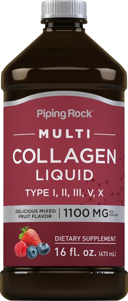 Piping Rock Liquid Collagen 16 fl oz | 1100 mg | Meyve Flavor | Multi Collagen, | C | Non-GMO, Gluten Free Supplement