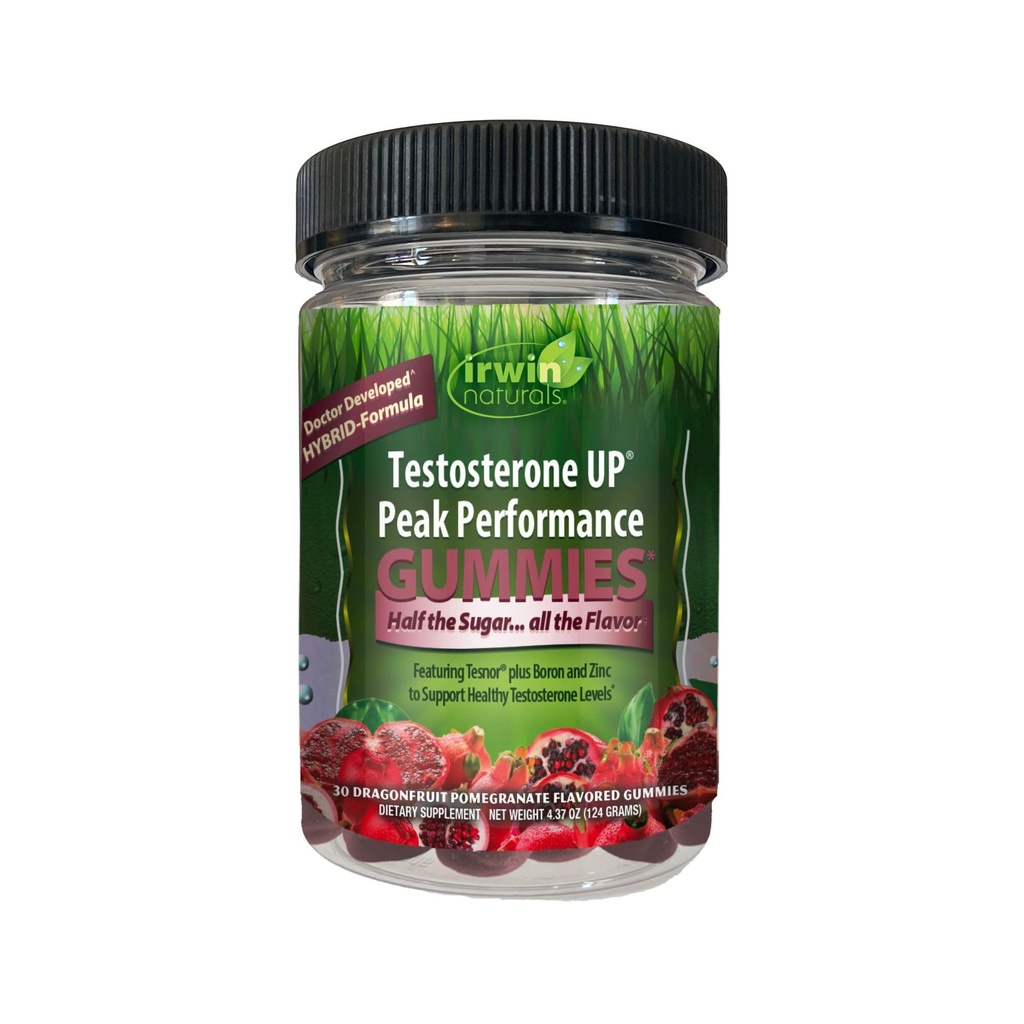 Irwin Naturals Testosterone Up Peak Performance Gummies for Men's Vitality | Energy & Stamina Support | Tesnor + Zinc + Boron | Peak Performance & Strength | 30 Vegan Gummies