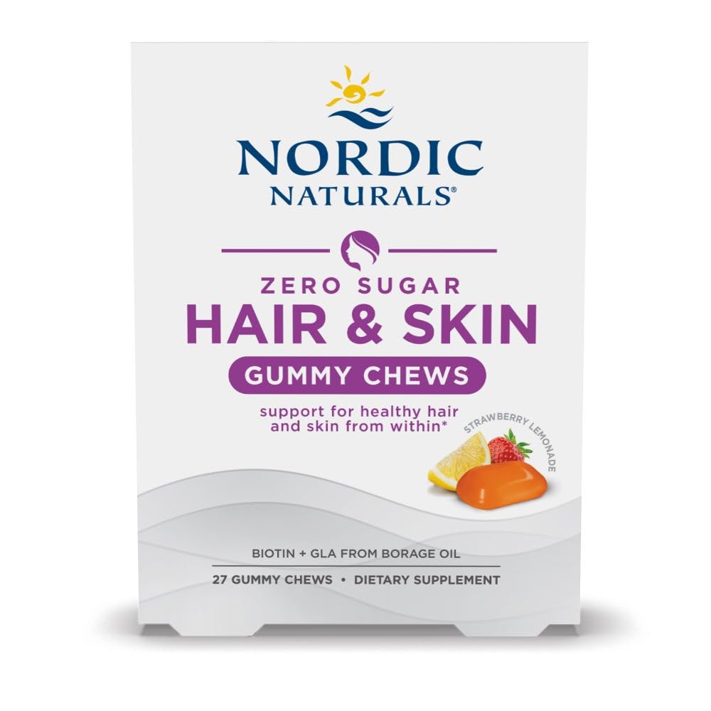 Kuzey Naturals Zero Sugar Hair & Skin Gummy Chews, Strawberry Lemonade - 27 Gummy Chews - Biotin + GLA from Borage Oil - Non-GMO - 27 Servisler