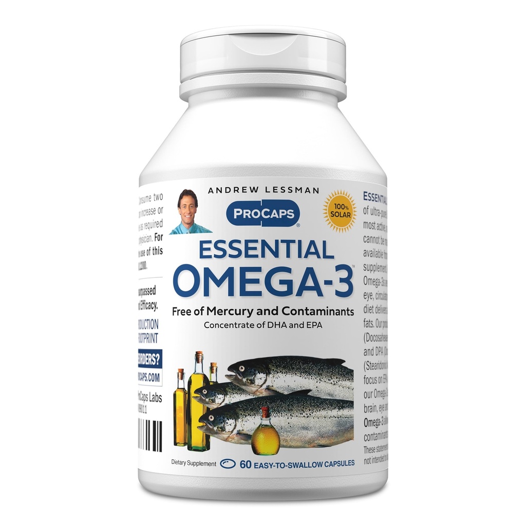 ANDREW LESSMAN Essential Omega-3 Unflavored - 60 Softgels - Ultra-Pure, High Potency Omega-3 Oils. Yüksek DHA, No Stomach Upset, No Contaminants, No Mercury. Küçük Easy to Swallow Softgels