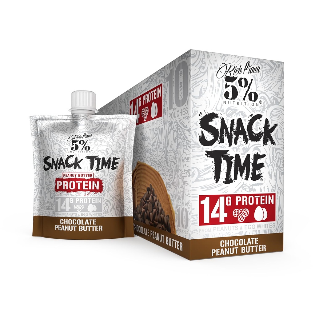Zengin Piana% 5 Beslenme Snack Time | Squeezable Protein Shots | Yüksek Protein Snack Pouches | Egg White Peanut Butter Protein Snacks | 10Count (Chocolate Peanut Butter)