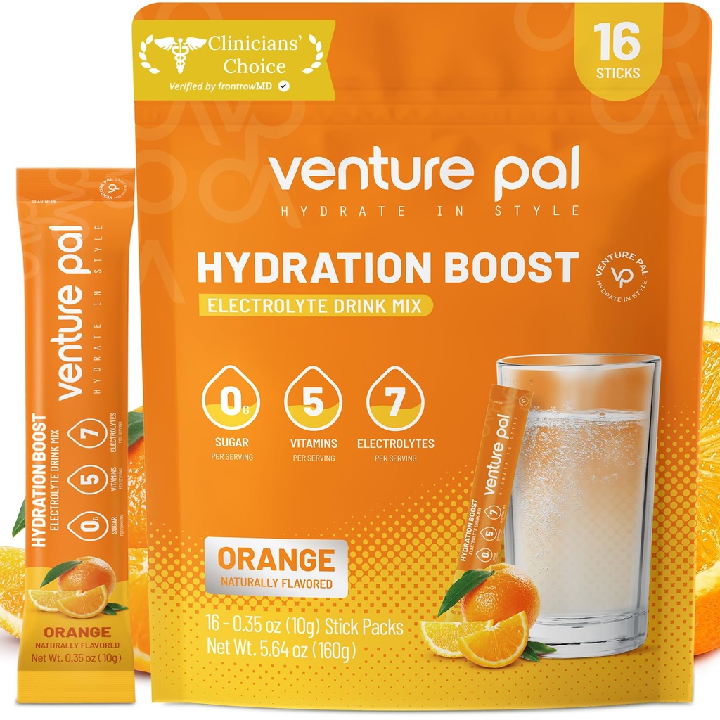 Venture Pal Sugar Free Electrolyte Toz Paketleri - Sıvı Günlük IV Hızlı Hydration & Parti Recovery için Mix | 5 Vitamin & 7 Elektrolytes / Keto Friendly | Non-GMO | sertifikalı Vegan | 16 Sticks