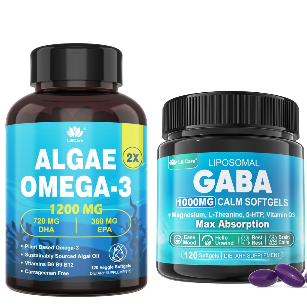 GABA Supplement +Vegan Omega-3 Algae Oil