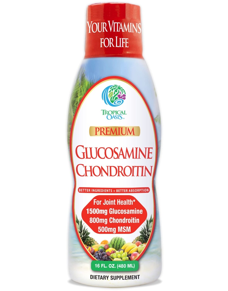Tropikal Oasis-Premium Sıvı Glucosamine Chondroitin & MSM- Sıvı Ortak Destek Formula 1500 mg Glucosamine, 800 mg Chondroitin, ve 500 mg MSM - 16 Fl Oz