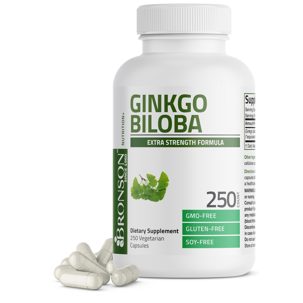 Bronson Ginkgo Biloba Ekstra Güçlü Destekler Beyin Fonksiyonlar ve Hafıza Desteği, 250 Vegetarian Capsules
