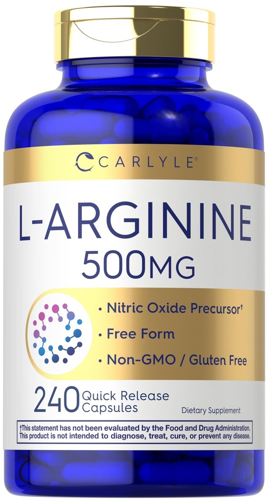Carlyle L-Arginine 500 mg Capsules | 240 Kont | Nitric Oxid Precursor | Free Form Platinum Acid | Non-GMO & Gluten Ücretsiz Supplement
