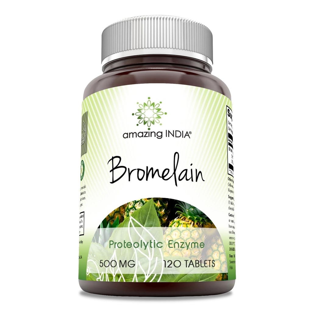 Amazing India Bromelain Supplement | 500 Mg per Serving | 120 Tablets | Non-GMO | Free | Made in USA