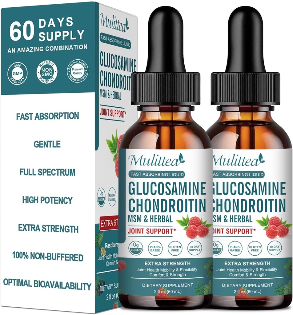 (2 Pack) Glucosamine Chondroitin MSM Liquid Drops - Ekstra Kuvvetli Ortak Destek Supplement with Elderberry, Boswelia, Bromelain, Hyaluronic Asit - Antioksi Immune Support for Yetişkinler, Men & Women