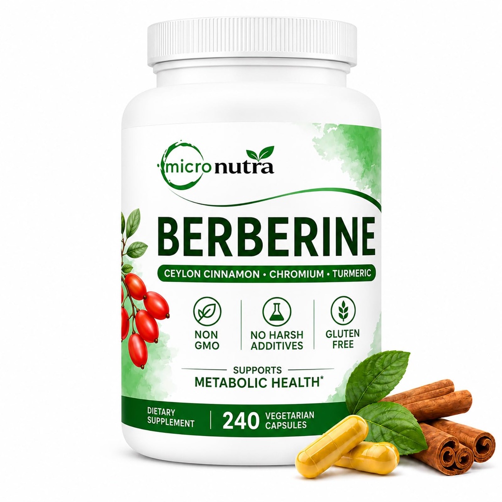 Micro Nutra Berberine Complex Supplement, 500mg Berberine HCl with Ceylon Cinnamon, Chromium & Turmeric, 240 Veggie Capsules, High Absorption Formula, Metabolic Support, Non-GMO, Gluten Free