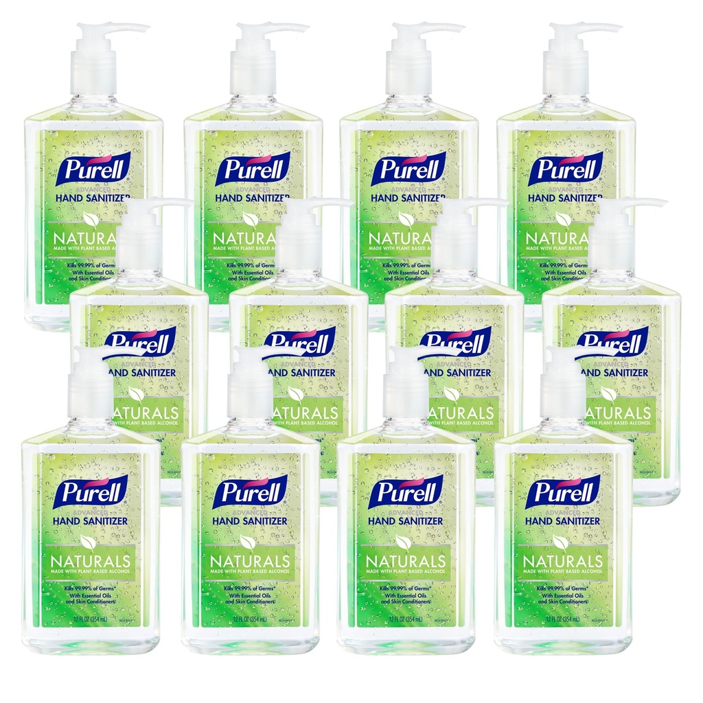 Purell NATURALS Advanced Hand Sanitizer Gel, with Skin Conditioners and Essential Oils, 12 fl oz Counter Top Pump Bottle (Case of 12) - 9629-12