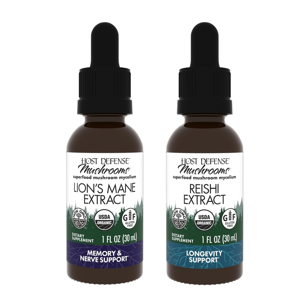 Host Defense Sche with Lion's Mane Extract, 1 fl oz & Reishi Extract, 1 fl oz - Support Brain Health, Memory & Focus - Support Heart & Immune Health*