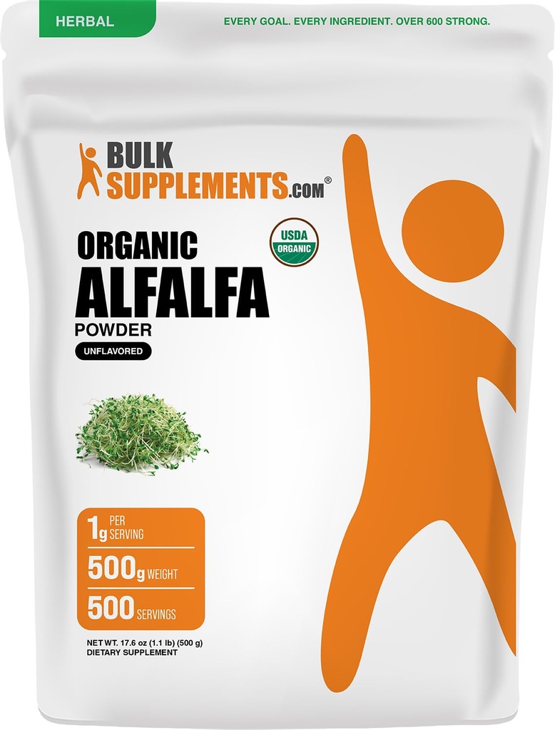 BulkSupplements.com Organik Alfalfa Grass Toz - Alfalfa Supplement, Green Superfood Toz - Vegan & Gluten Free, 5g per Service, 500g (1.1 lbs) (Paket of 1)