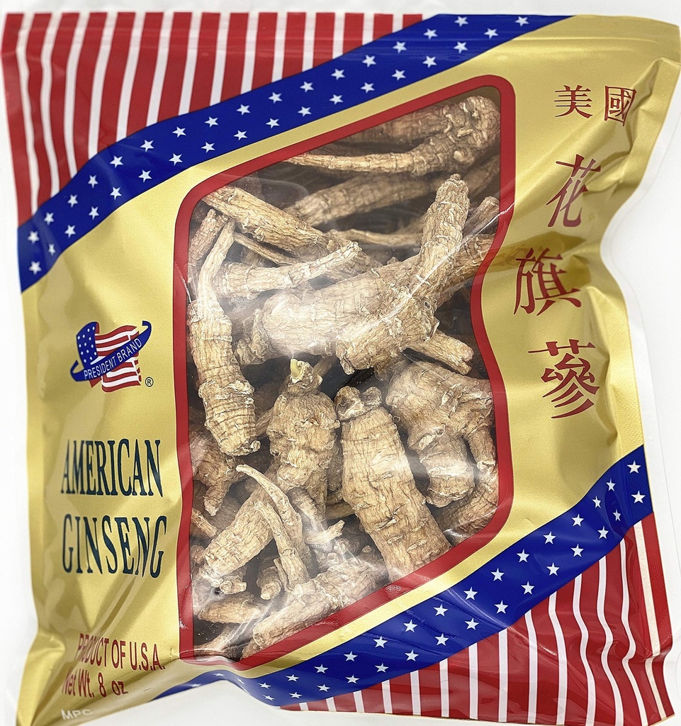 American Ginseng SKU 0200PB-8 |Wisconsin Ginseng Root |Culticate Ginseng Root|总统牌美国花旗参|總統牌美國花旗參|Cultivate Ungraded | 8oz Bag,原枝参 Greenlike