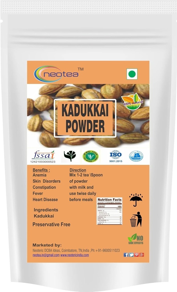 neotea Kadukkai Powder (Haritaki – Terminalia chebula) Pure Herbal Fruit Powder – Finely Ground Botanical for Traditional Preparations (500 GM(17.63 OZ))