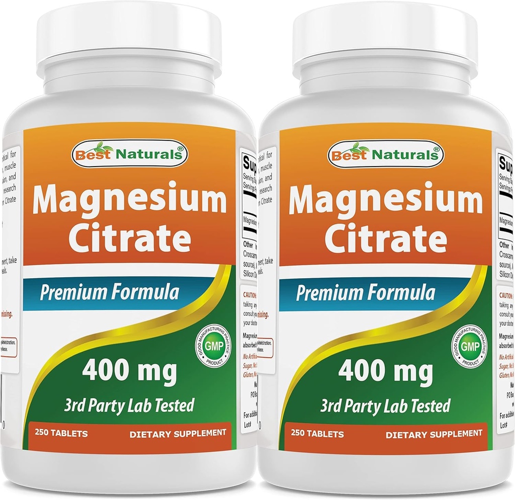 En İyi Doğallar Magnezyum Citrate (Citrato de Magnesio) 400 mg 250 Tablet (400 mg of Elemental Magnezyum in 2 Tablet) (2) (2) (2)