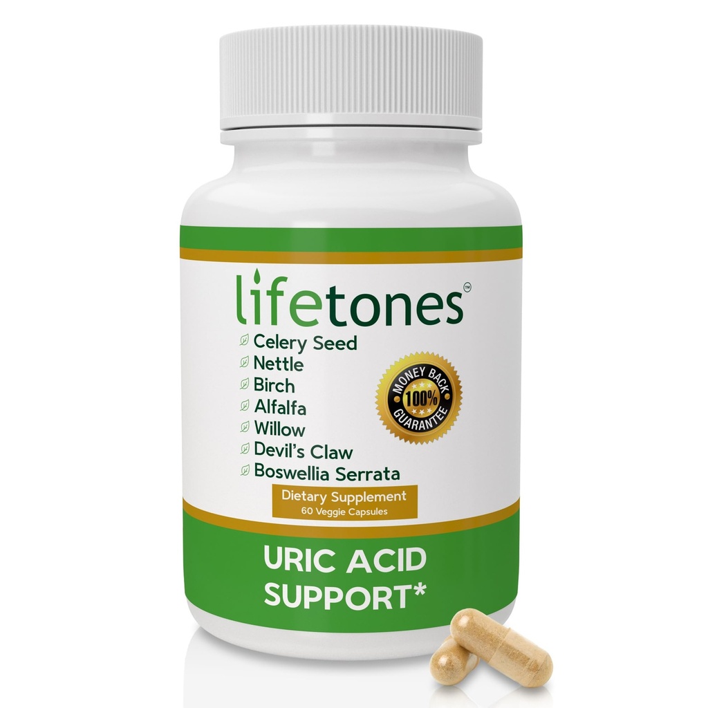 Lifetones Uric Acid Support - Herbal Joint Cleanse for Men and Women - Natural Remedy, Flexability Boost - Non-GMO, Gluten-Free - 60 Vegan Vitamins