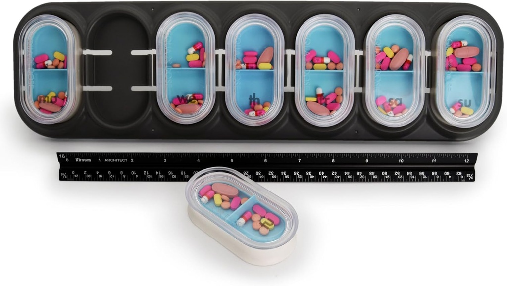 EQUADOSE Pi Weekly Pi Weekly Organizer, Ekstra Büyük 7Day Vitamin Jumbo Case with Reforce Pods, Overscale Drug Carrier for Easy Travel and Daily Health Management, Travel-Friendly