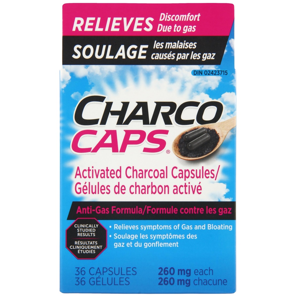 Anti-Gas – Daha hızlı bir şekilde aktif Charcoal Detoxing Formula, Doğal Türlü, Gaz, Bloating ve Flatulence, 36 Capsules, 260 mg Every (Pack of 2)