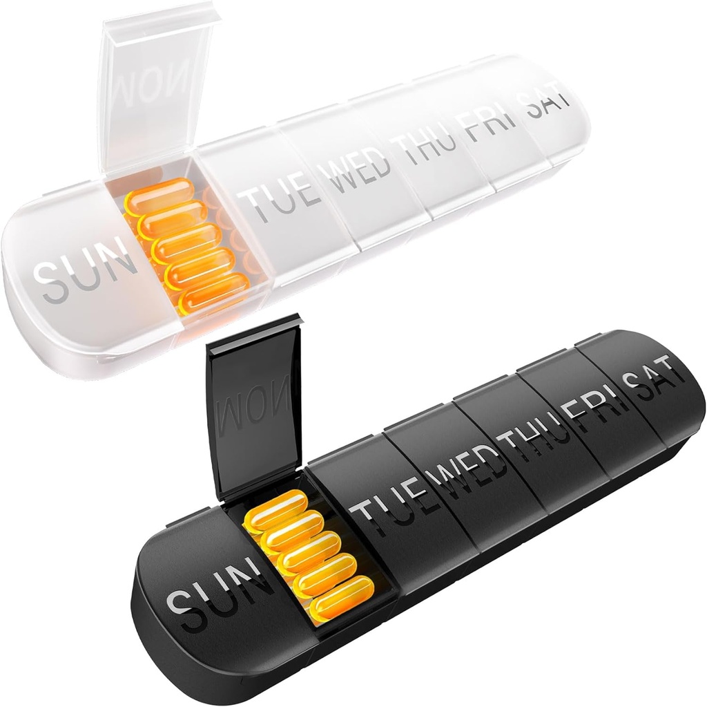 Haftalık Pill Organizer 2 Times bir gün, Seyahat Pill Box 7 Gün Ekstra Büyük Karşılaştırmalar Vitamini, Günlük Pill Konteyner 7 günlük Balık Yağı Davası (2 Siyah-Beyazı)