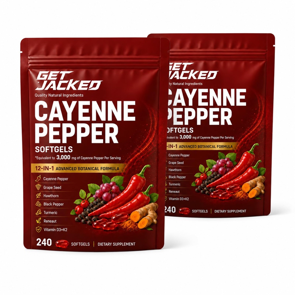 Cayenne Softgels, Pepper Supplements, Support Daily Energy with Vitamin E D3+K2 and Extracts of Grape Seed, Hawthorn, 240 Softgels