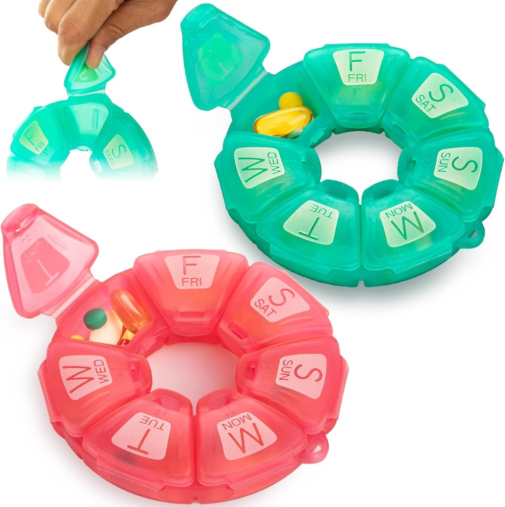 Round Weekly Pill Organizer, Seiko Kauçukized, Travel Pill Container 7 Day, 7 Büyük Karşılaştırmalar, Büyük Mektuplar ve Braille (2 adet Yeşil Gül)