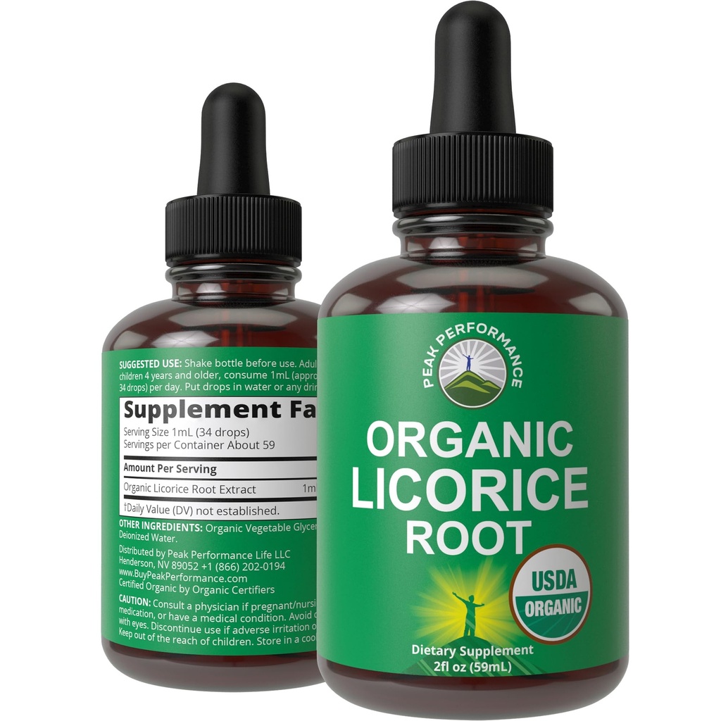 USDA Organic Licorice Root Extract Liquid Drops Supplement Vegan Tincture | Digestion + Respiratory Health. Extracto de Regaliz Root Oil Herb. Zero Sugar, Gluten Free Supplements for Women and Men