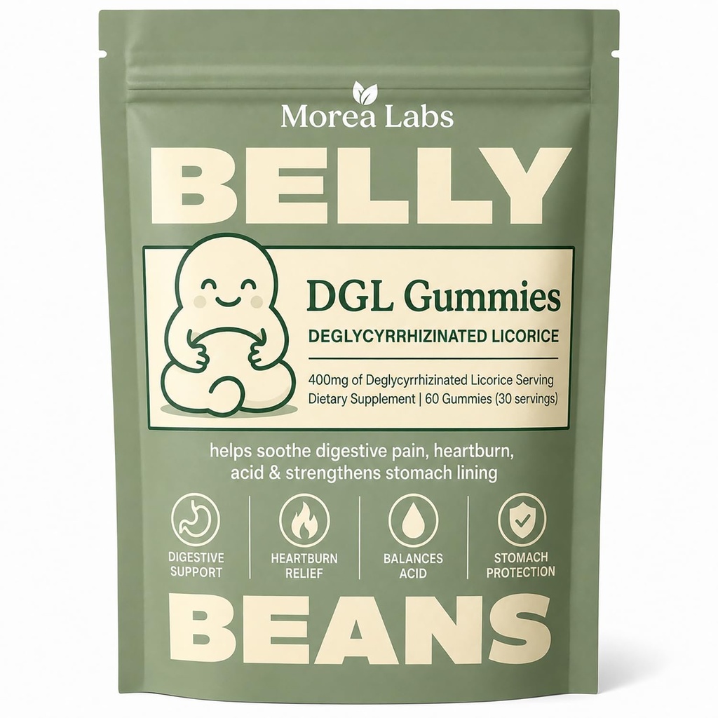 DGL Gummies, Belly Beans DGL Gummies, 400mg Deglycyrrhizinated Licorice Root Extract, Digestive Comfort Support, No Gluten, 60 Gummies