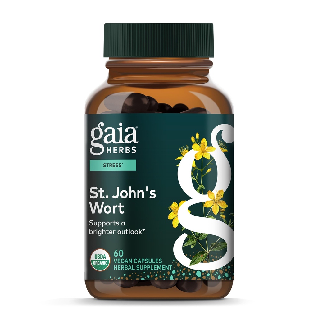 Gaia Herbs St. John's Wort - Doğal Stres Desteği Supplement - St. John's Wort - 60 Vegan Capsules (20-Day Supply)