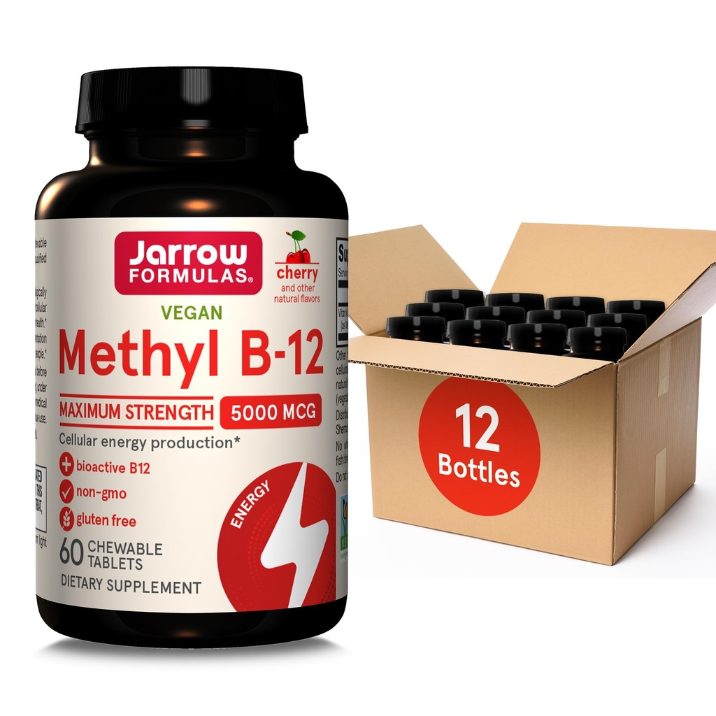 Jarrow Formulas En Güçlü Me-12 5000 ♥, Hücre Enerji Üretimi ve Beyin Sağlığı Desteği için Diyetsel Tamam, 60 Cherry-Flavored Chewable Tabletler, 60 Day Supply, 12 Paket