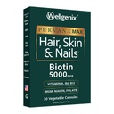 Wellgenix Purvana Max Saç, Skin ve Nails Vitamini - Double Strength Biotin 5000 MCG, VIT A & B, Folic Acid, Grape Seed - Saç Destek Tamamı -30 Capsules (Paket 1)