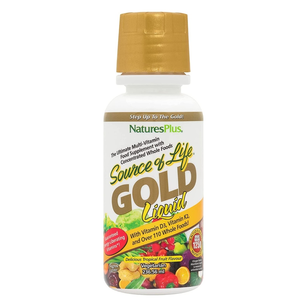 Natures Plus Life Gold Multivitamin Sıvı Kaynağı - 8 oz - Vitaminler D3, B12 & K2 - Blood, Bone & Immune Support - Vegetarian & Gluten Free - 8 hizmet