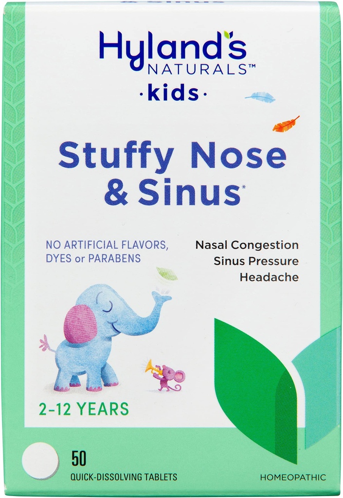 Hyland'ın Çocukları Nose ve Sinus Tabletleri, 2 ve üstü çocuklar için Soğuk Tıp, Baş Ağrısı ve Nasal Decongestant, Quick Discrypt Tabletleri, 50 Count Count