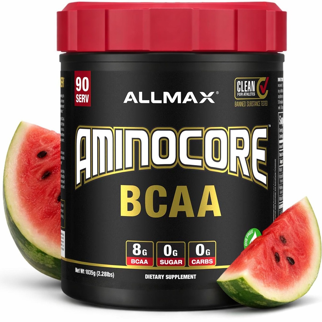 ALLMAX Beslenme AMINOCORE BCAA Toz, 8.18 Pilavitler, Intra ve Post Workout Recovery Drink, Gluten Free, Watermelon, 945 g