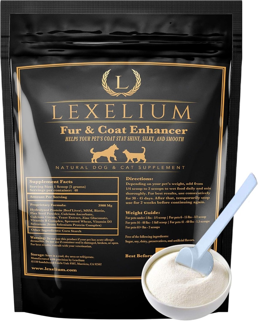 Köpekler ve Kediler için Dermatitis Skin ve Coat Supplement - Sağlıklı Cilt ve Köpekler ve Kediler için Fur - w/Itch, Kuru Skin + Diğer Symptom - Doğal Vet-Approved Toz Formula - 200G