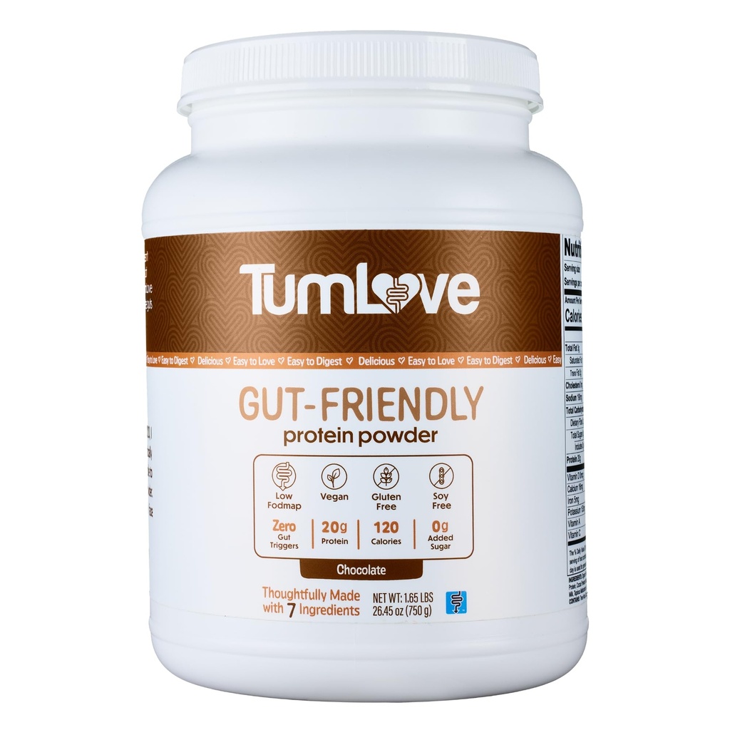 TumLove Vegan protein Toz - Low FSUNAP sertifikalı, Gluten-Free, Dairy-Free, Soy-Free, 100% Gut-Friendly & Non-Bloating, Chocolate (25 hizmet)