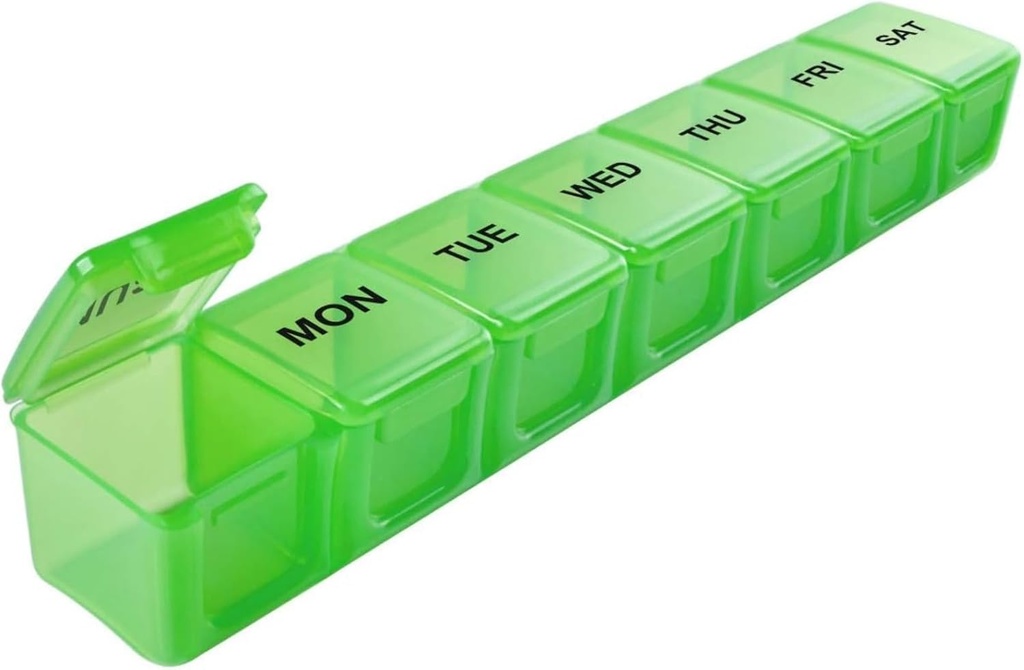 Sukuos Ekstra Büyük 7 Gün Pill Organizer Açık, Haftalık Pill Box Günlük Tıp Davası Clear Lid, Silkscreen Bas Vitaminleri Fish Oils veya Supplements (Green)