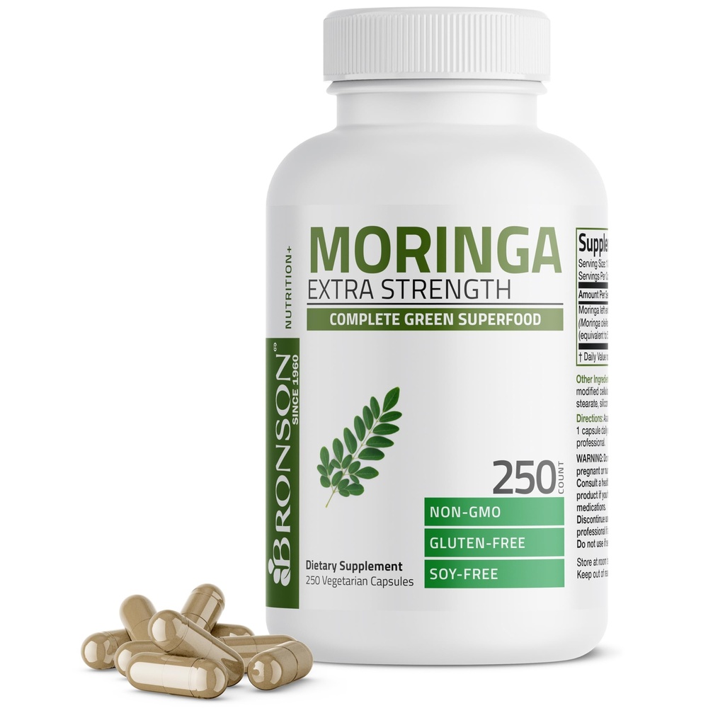 Bronson Moringa Ekstra Güçlü Kapsüller Moringa Oleifera Toz, 250 Kont
