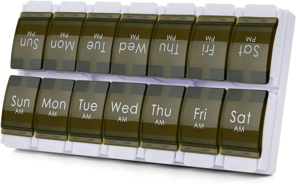 2. Hafta Pill Box, MOLN HYMY 7 Gün Pill Organizer 2 Zaman Bir Gün, Haftalık Pill Konteyner İlaçları, Vitaminler Balık Yağları (Green)