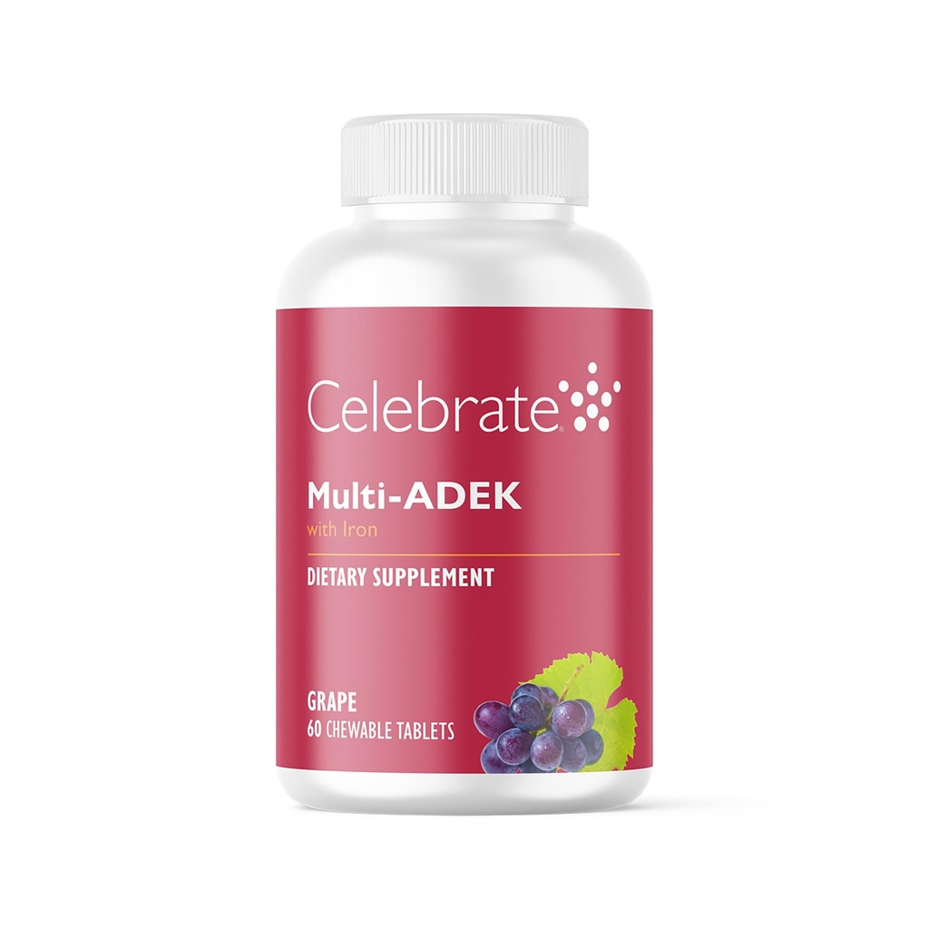 Vitaminler Multi ADEK Chewables, 60 mg Iron - Daily Bariatrik Multivitamin, Vitaminler A, D, E, K & B12 for Duodenal Switch Cerrahi Hastaları - Grape (60 Tablet)