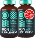 Folic Acid ile Kadınlar için Vegan Demir Supplement - 35 mg Blood Builder Ferrous Sulfate, Folic Acid 400 mcg - Anemi & Hamile Destekli Kadınlar için Demir Pilleri - 120 Gluten-Free Tablet - 2Pack