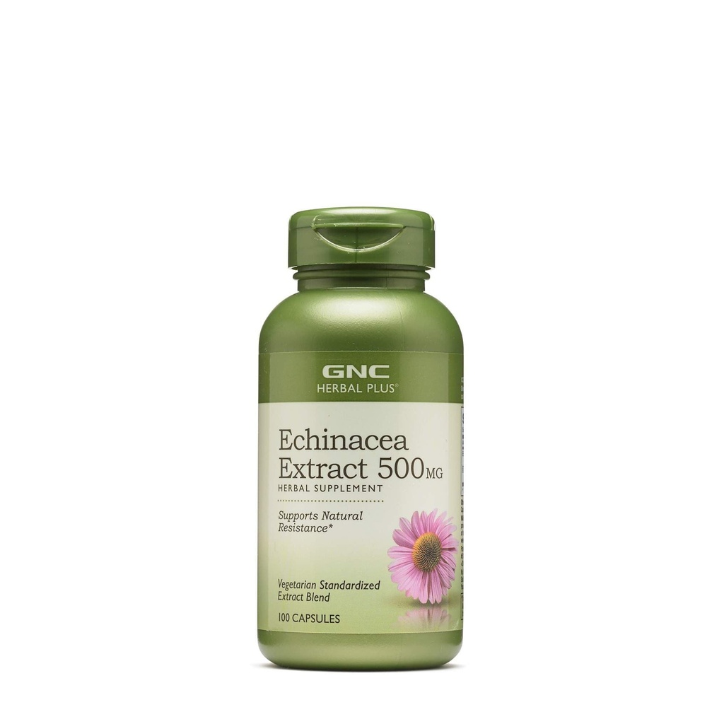 GNC Herbal Plus Echinacea Extract 500 mg Supplement, Vegetarian, Supports Natural Direniş, 100 Hizmet