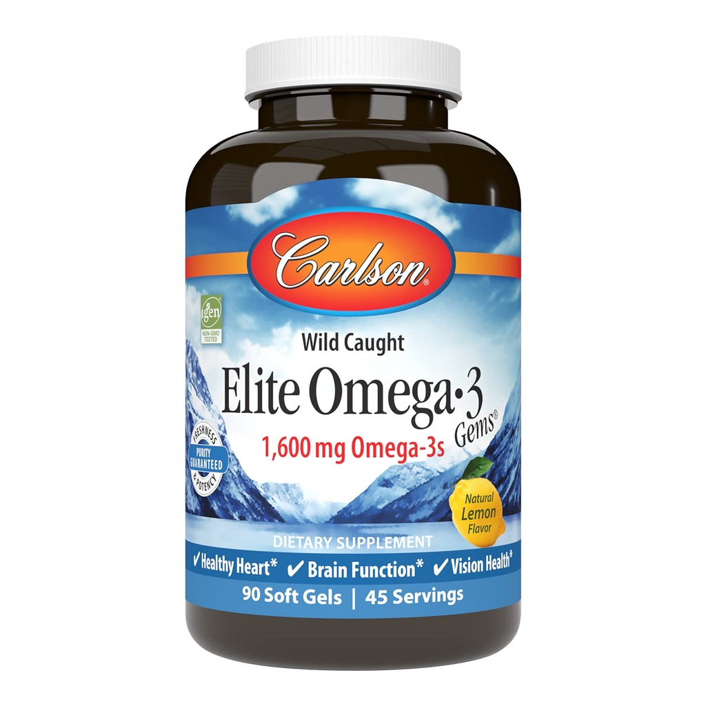 Carlson Labs Wild Caught Elite Omega-3, 1600mg, Omega 3s, Soft Gels, 90 Count