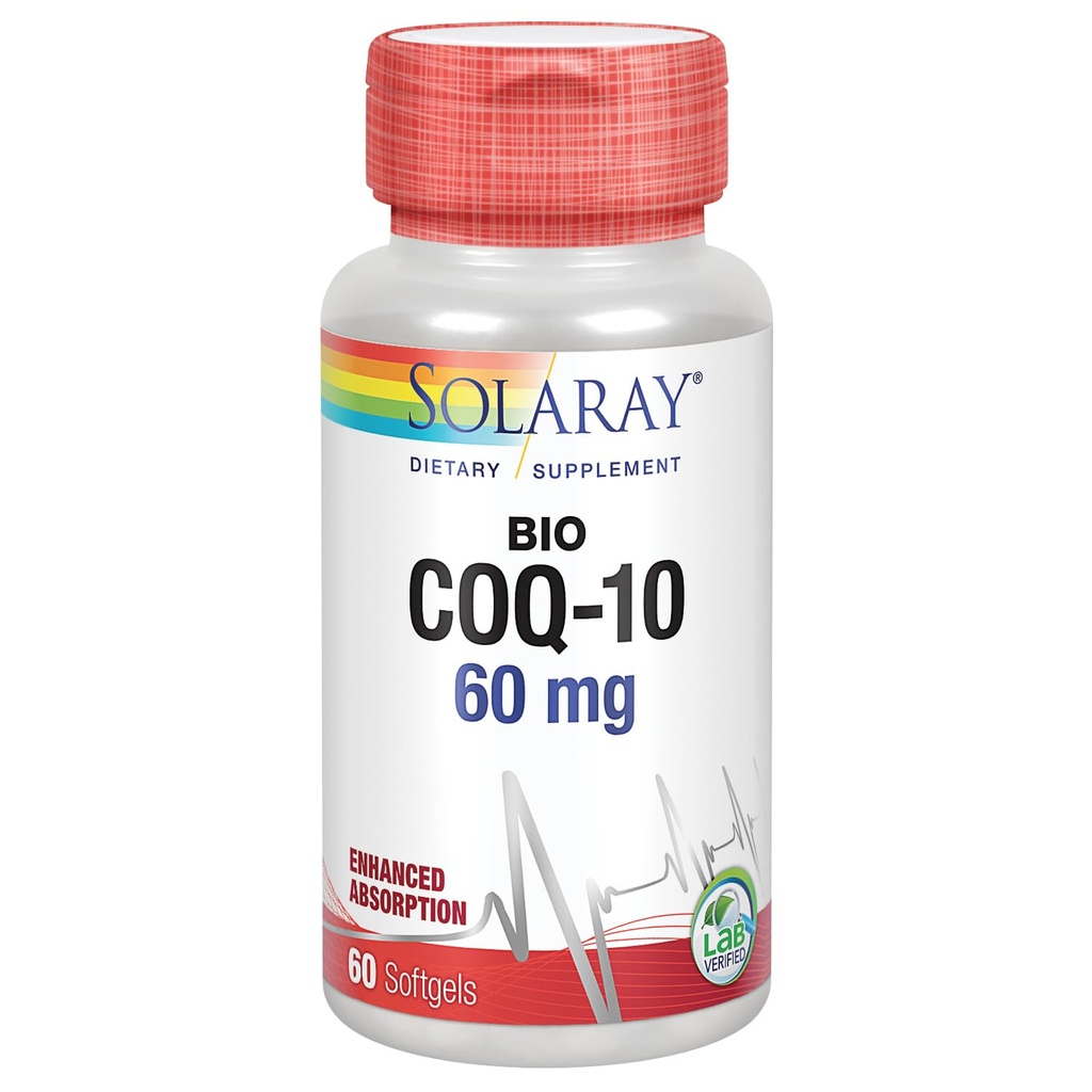 SOLARAY Bio CoQ-10 60 mg | Gelişmiş Aborpsiyon | Vitaminler A & E | Sağlıklı Kalp & Hücre Enerji Desteği | 60 Softgels
