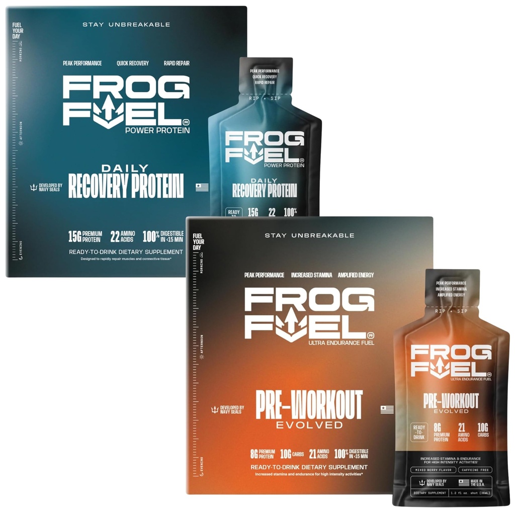 Frog Yakıt Düzenli Protein & Ultra Pre Workout Shot Sche, 1500 mg Beta Alanine, 15g Protein Nano-Hydrolyz Grass Fed Collagen, Pre & Post Workout, 1.2 oz Packets, 48 Pack