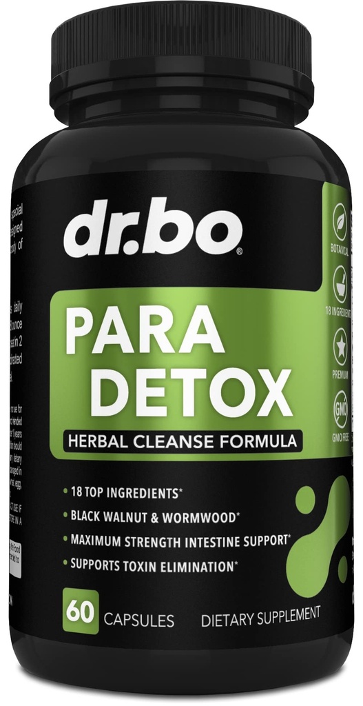 DR. BO para Cleanse Human Detox Guard - Insanlar için Intestinal Pills Destek - Yetişkinler için Pro Gut Health Intestine Supplement Stomach - Herbal Wormwood Black Walnut Kompleksi & Cloves - 60 Capsules