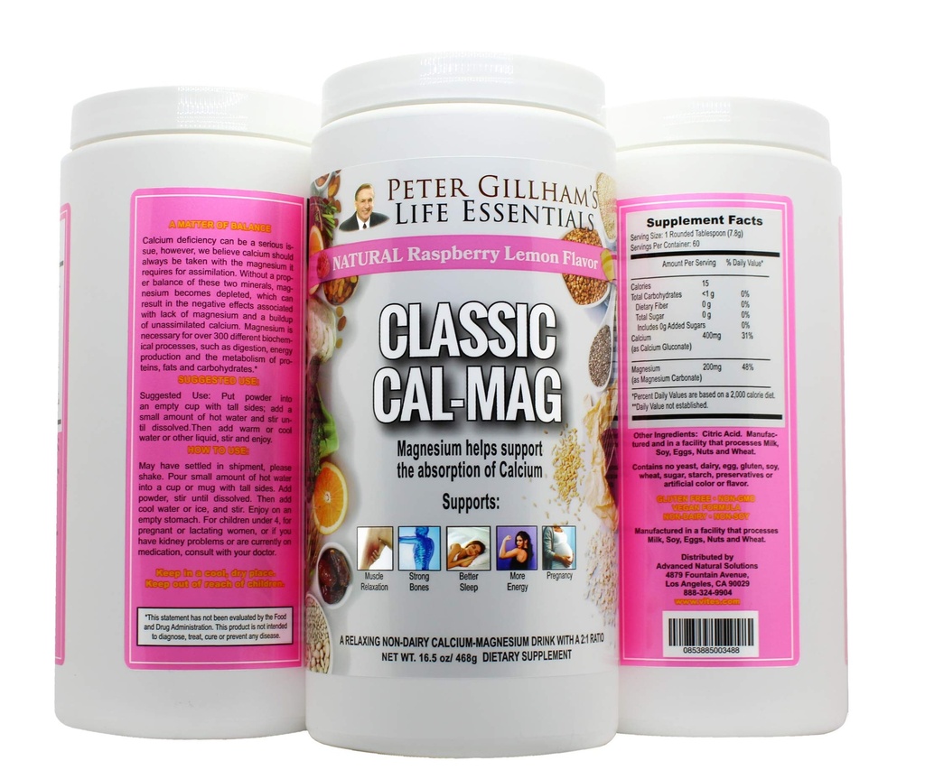 Classic Cal-Mag Toz Raspberry Lemon, Original 2:1 Formula, 16.5oz (60 Hizmet) Uyku veStress Aid, Kas Rahatlama, Leg Cramps, Bones & Teeth için. ABD'de Made in the USA