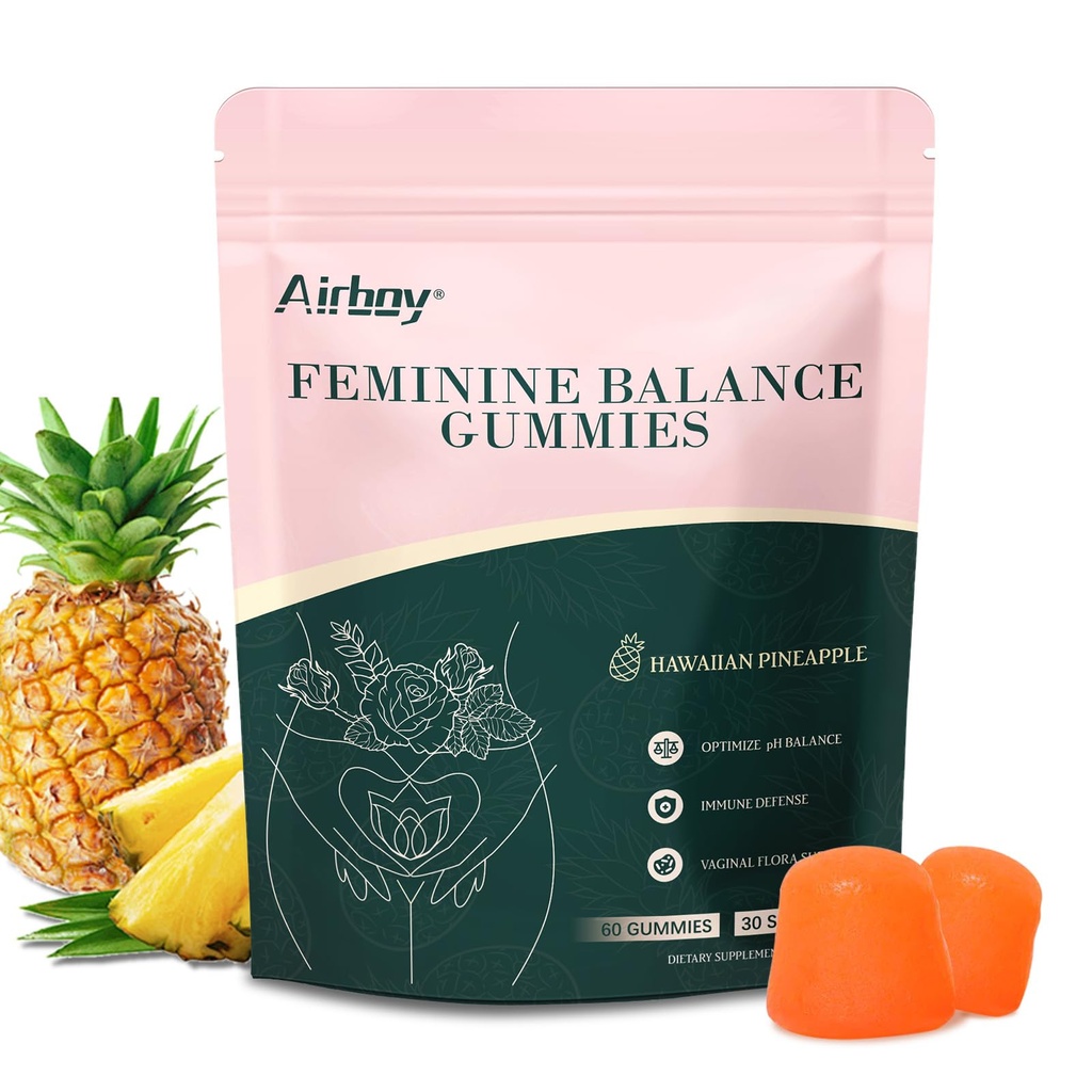 Airboy Feminine Balance Gummies - Pineapple Gummies for Women PH - Vaginal Probiyotiks Gummy - Immune Support, Vaginal Flora Balance - 60 Gummies