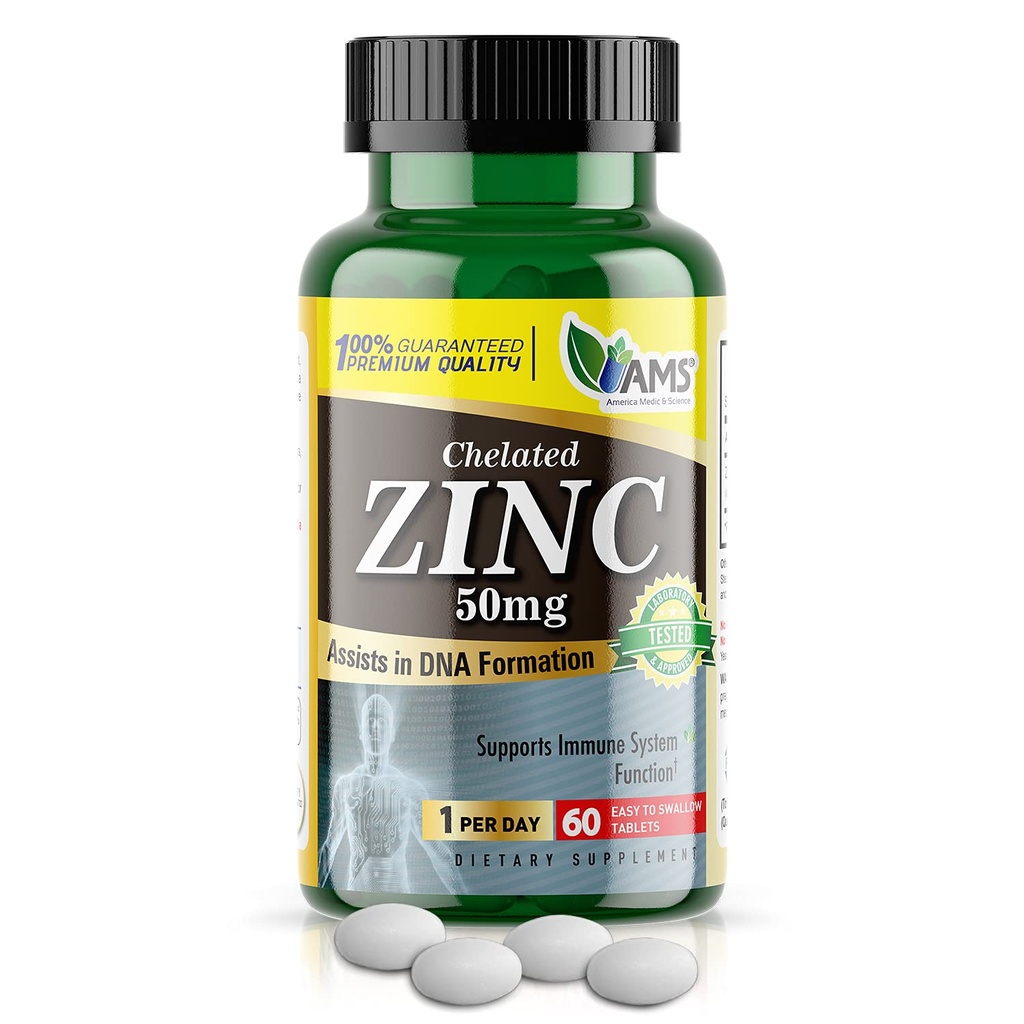 Amerika Medic & Science Chelated çinko 50 mg Supplements (1 60 Tabletlerin Paketi) Immune Branson ve Yetişkinler Erkekler ve Kadınlar için Güçlü Antioksitler | Yüksek Nisorbable Mineral, Mood & Sleep