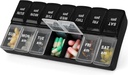 7 Günlük AM PM Pill Organizer, 2 Times A Day Large Pill Case Pill Box for Pills Vitamin Supplements Drug (Black+ White,2 Times)