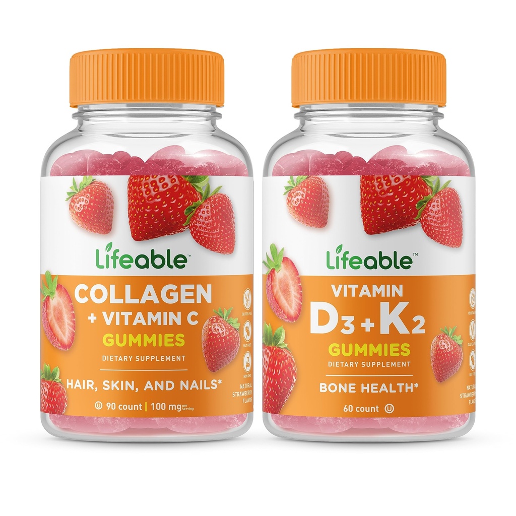 Lifeable Collagen & Vitamin C + Vitamin D3 + Vitamin K2, Gummies Sche - Great Tasting, Vitamin Supplement, Gluten Free, GMO Free, Chewable Gummy